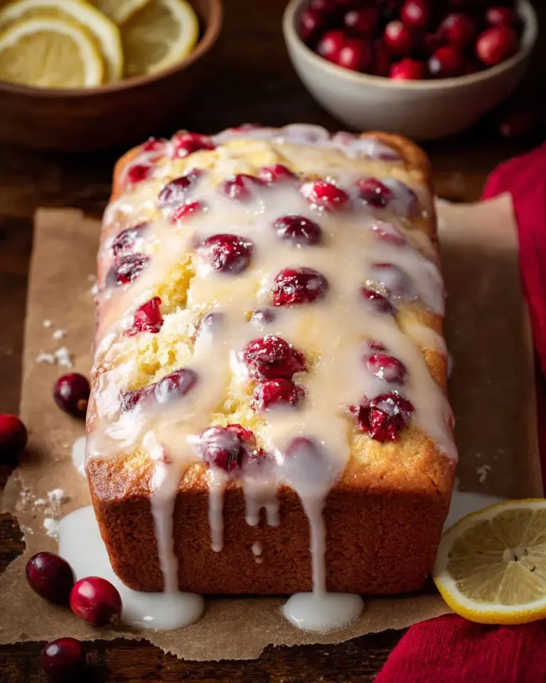 Homemade Cranberry Orange Loaf with cranberries and orange slices