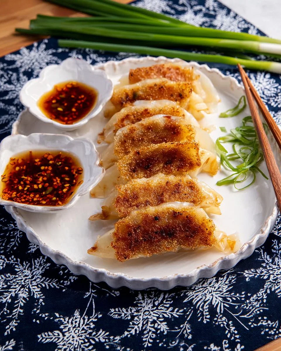 Crispy pork dumplings served with dipping sauce