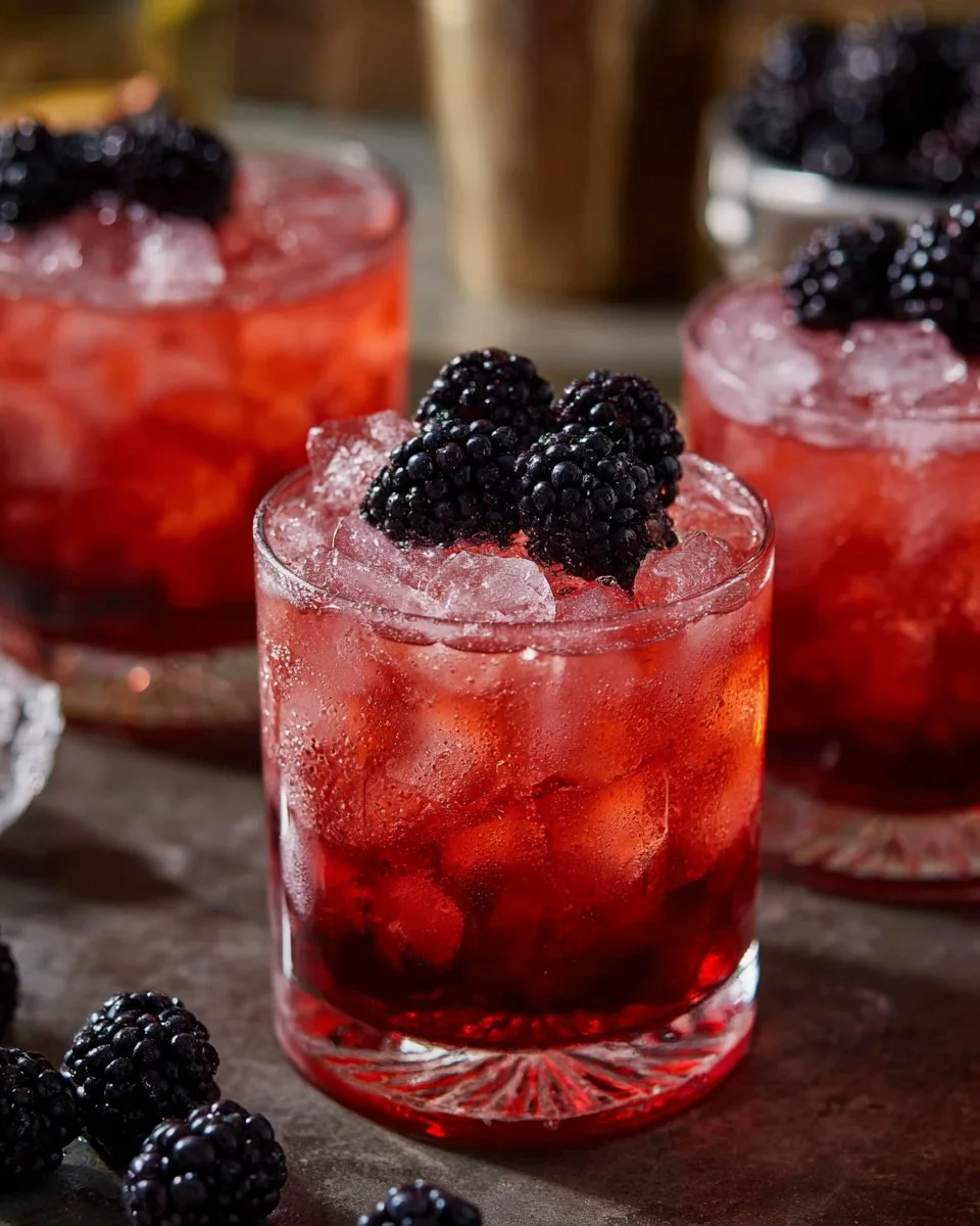 Frosted Blackberry Bourbon Smash cocktail with blackberries and bourbon