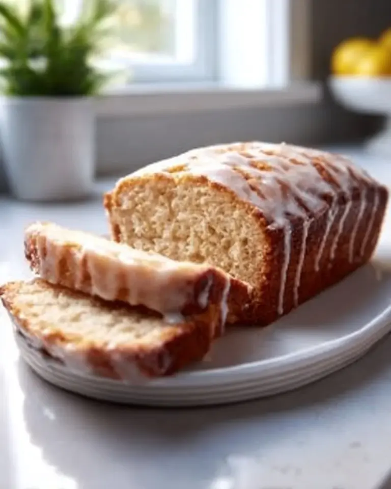 Freshly baked glazed eggnog bread on a festive table