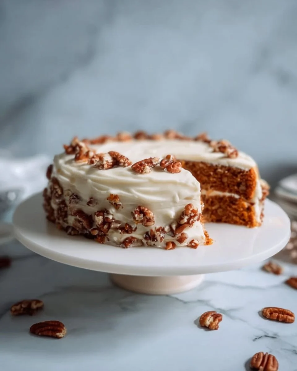 Delicious gluten-free carrot cake topped with cream cheese frosting