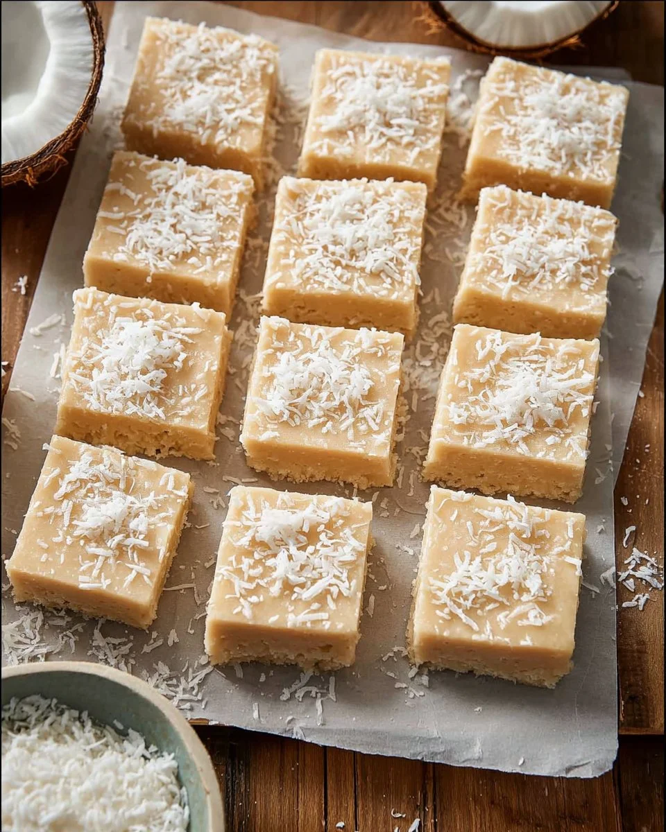 Delicious Grandma Inga's White Coconut Fudge on a plate