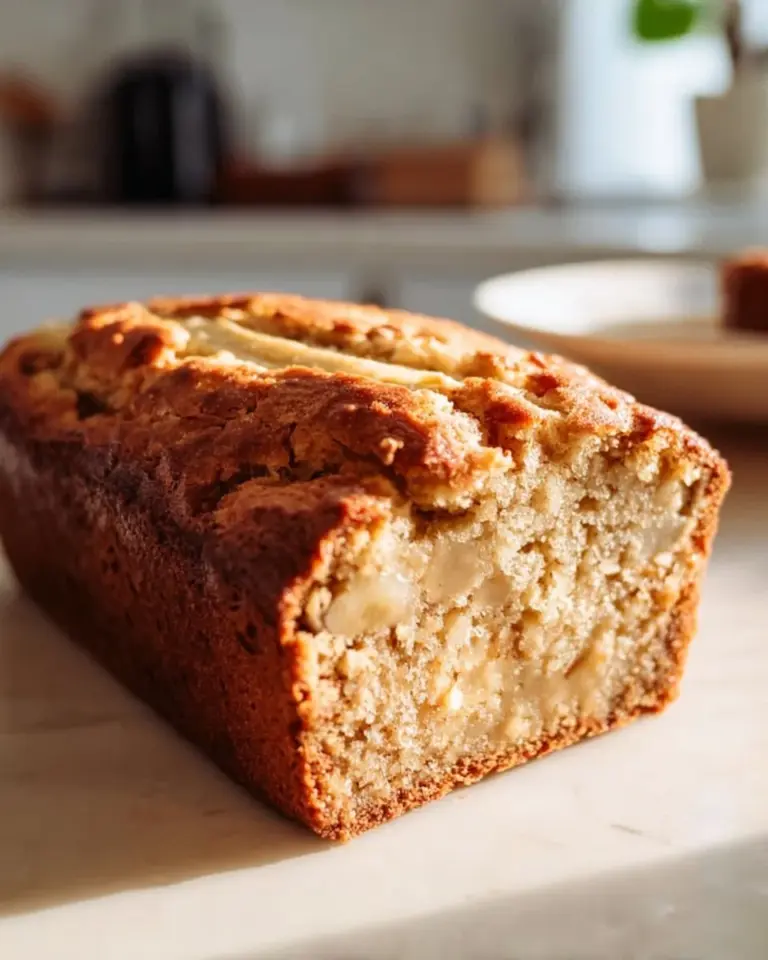 Sliced healthy banana bread made with almond flour on a wooden table
