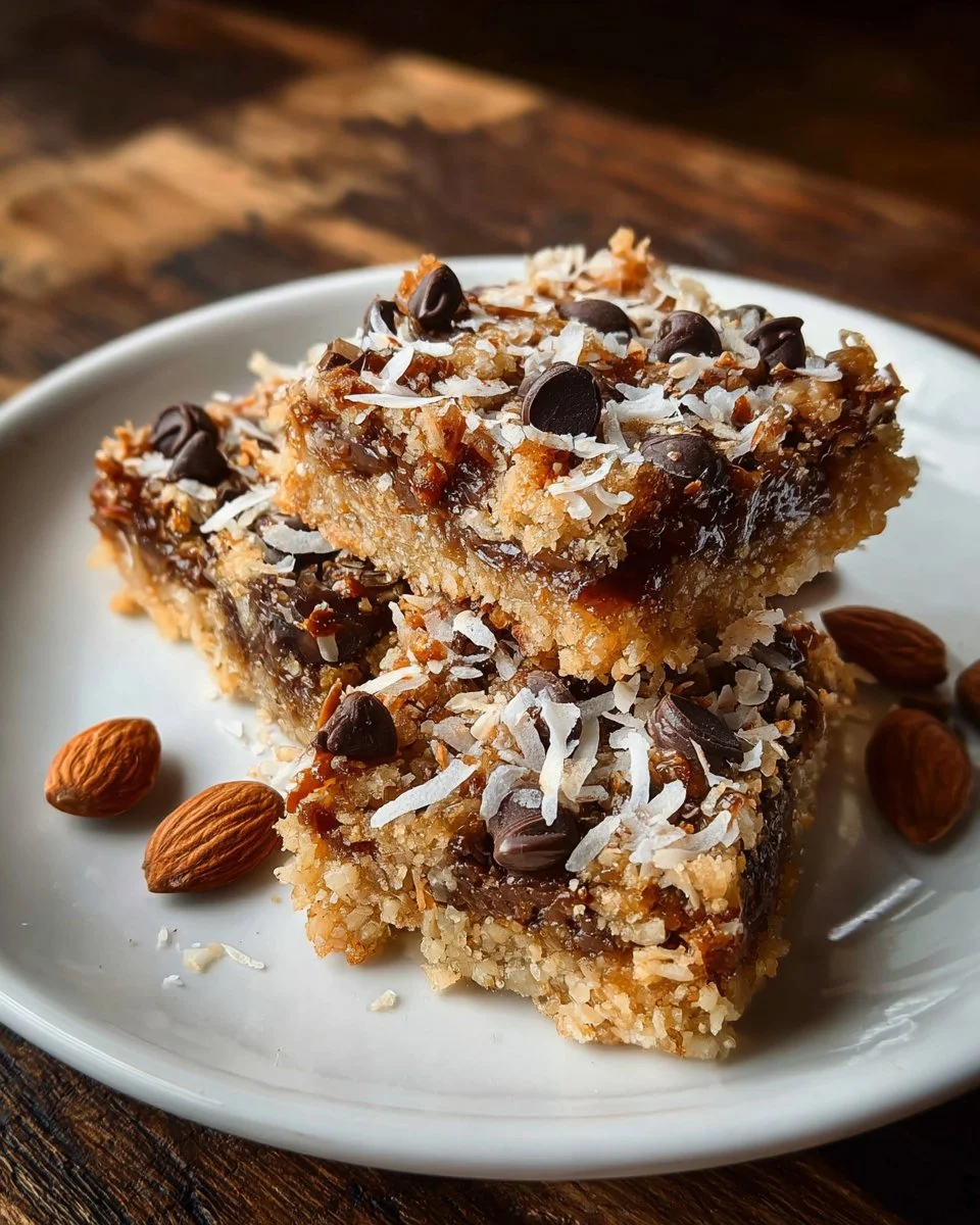 Delicious Knock You Naked Bars on a plate, showcasing their rich layers and textures.
