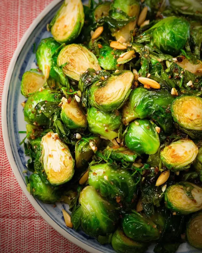 Roasted Brussels sprouts drizzled with maple fish sauce for a flavorful twist