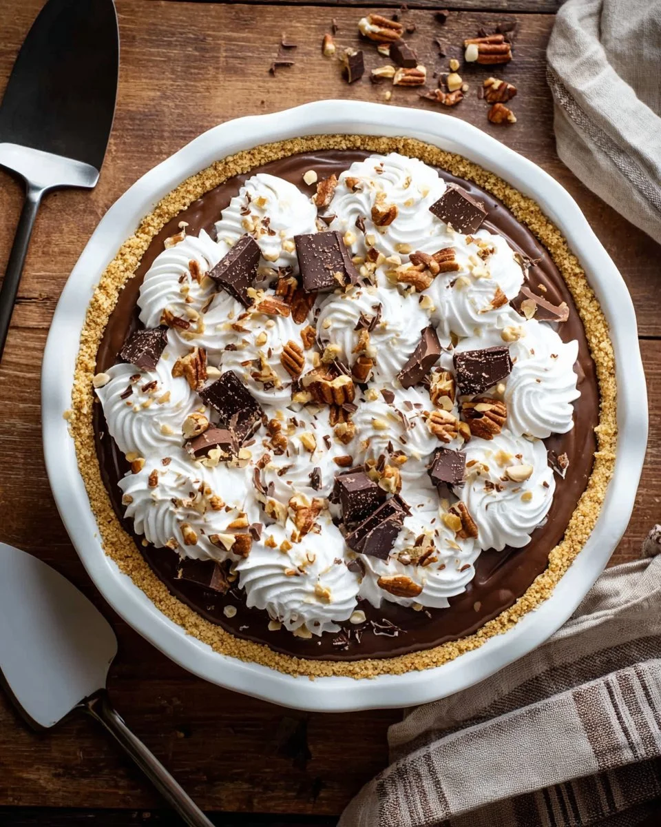 Delicious possum pie served with whipped cream on a rustic wooden table.