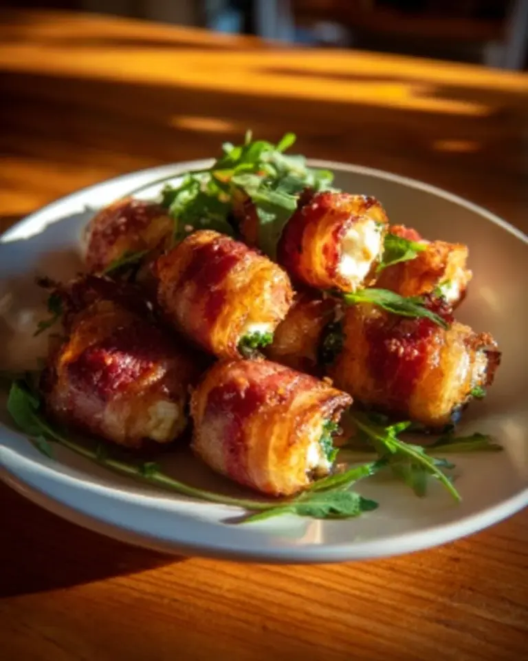 Prosciutto wrapped mozzarella bites ready to serve as a gourmet appetizer.