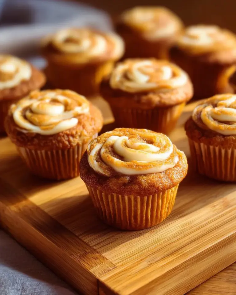Delicious pumpkin cream cheese swirl muffins displayed on a rustic plate