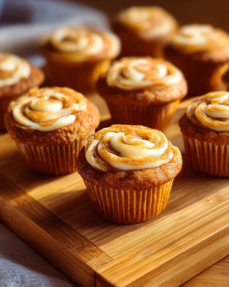 Delicious pumpkin cream cheese swirl muffins displayed on a rustic plate