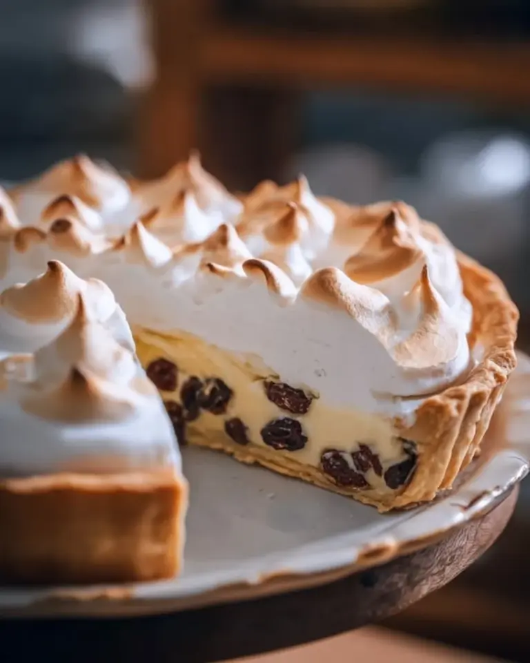 Delicious sour cream raisin pie with creamy texture and raisin topping