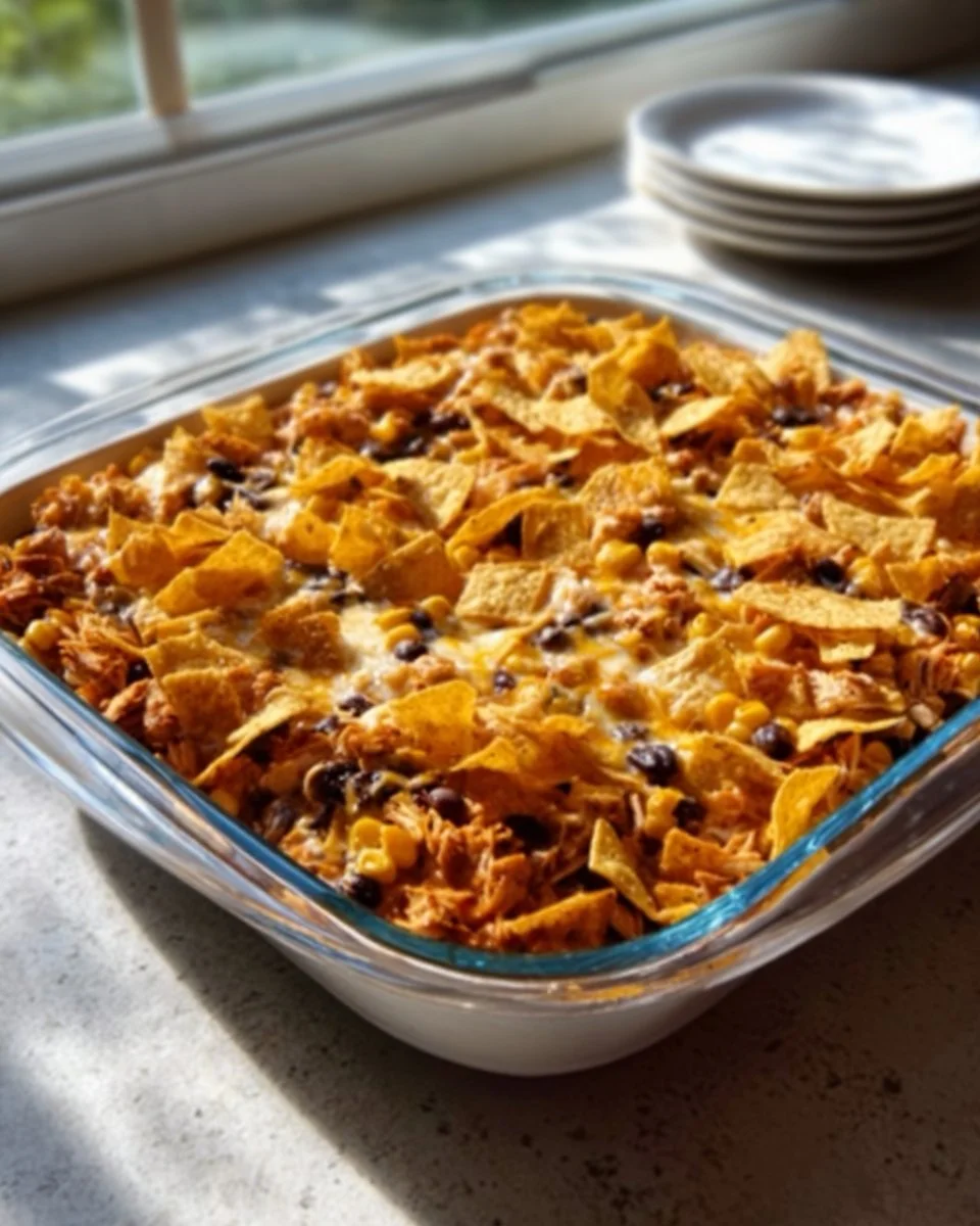Delicious Southwest Chicken Casserole topped with colorful ingredients