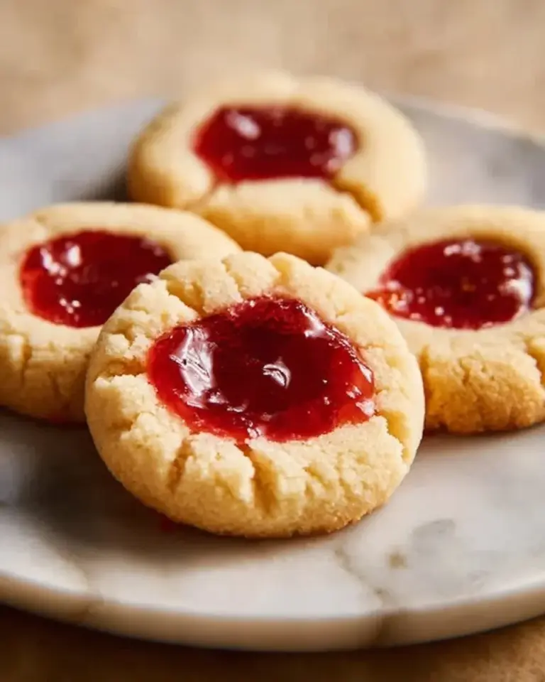 Delicious homemade Strawberry Thumbprint Cookies with strawberry jam filling