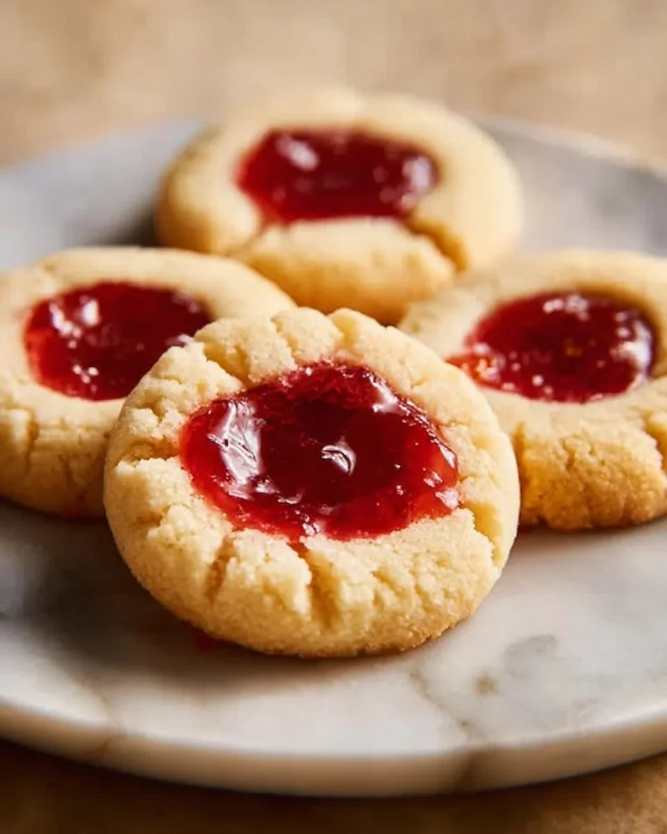 Delicious homemade Strawberry Thumbprint Cookies with strawberry jam filling