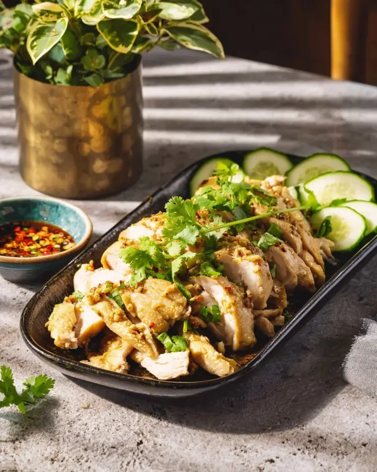 Delicious Thai Garlic Pepper Chicken dish garnished with herbs