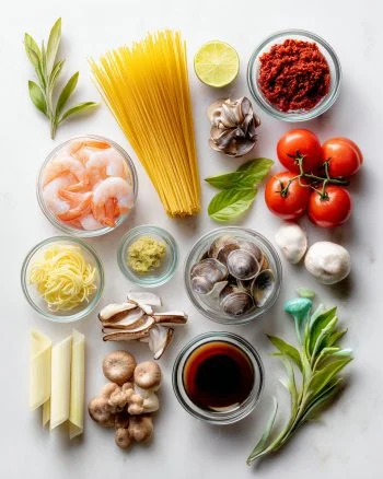 Tom Yum Spaghetti with Shrimp
