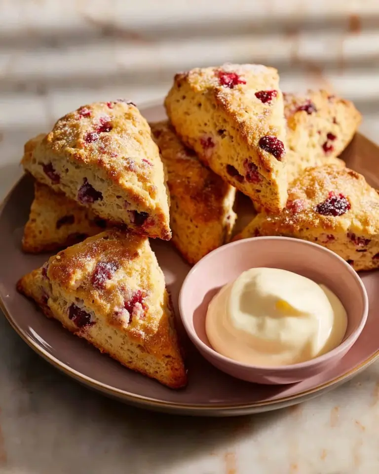 Air fryer strawberry thyme mini scones displayed on a plate.