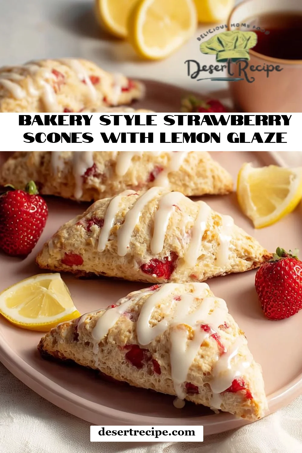 Bakery Style Strawberry Scones with Lemon Glaze