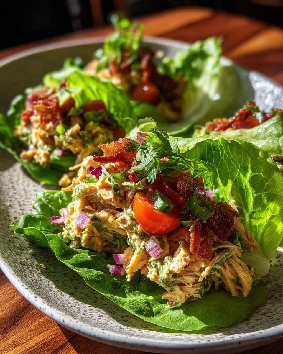 BLT Chicken Salad Lettuce Wraps - fresh ingredients in a healthy, tasty wrap