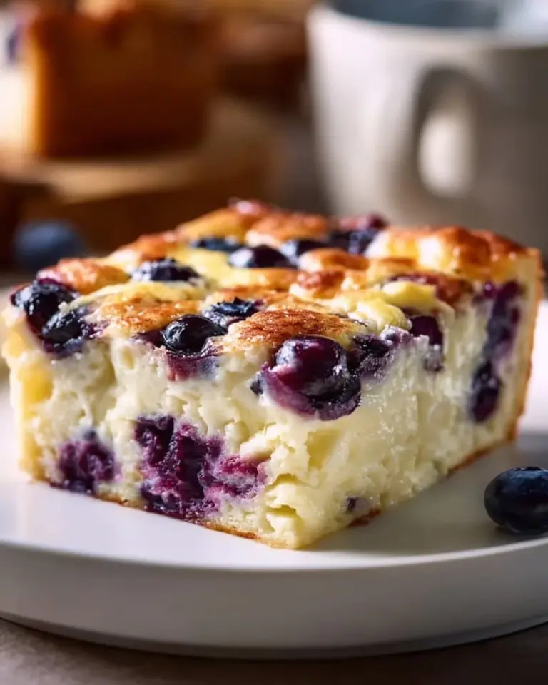 Blueberry cottage cheese breakfast bake in a white dish