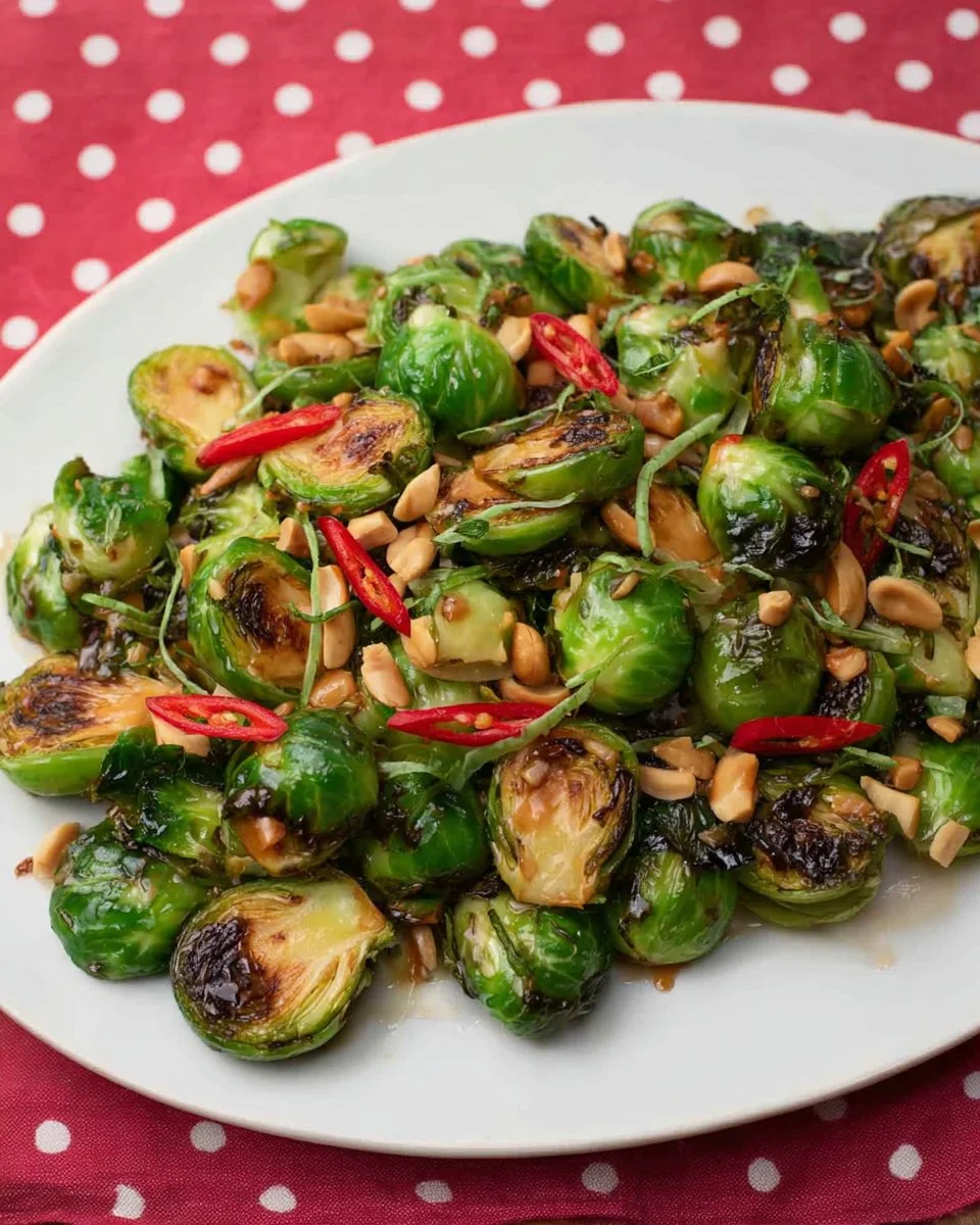 Brussels sprouts served with flavorful Thai dressing in a vibrant dish