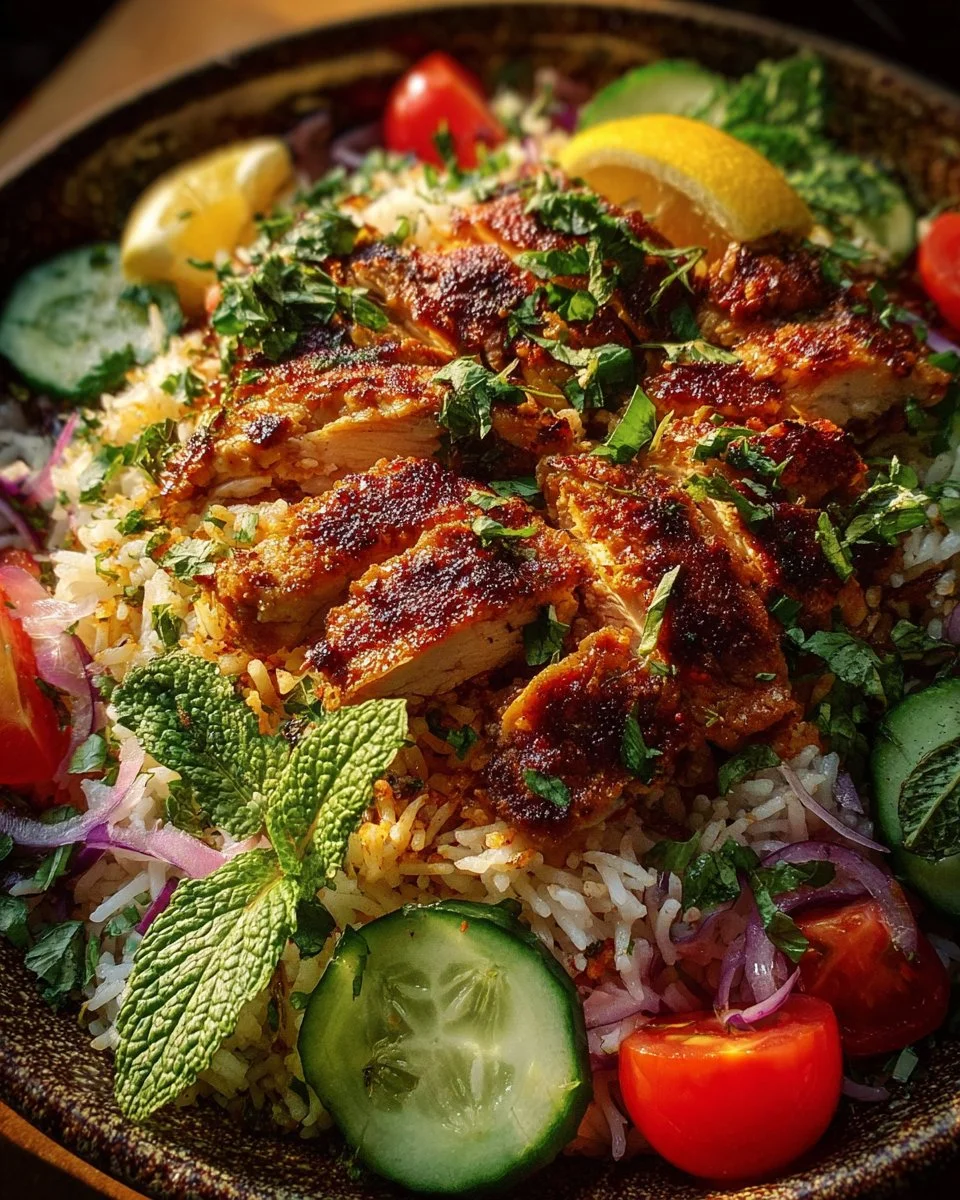 Chicken Shawarma Crispy Rice Salad with fresh ingredients and vibrant colors