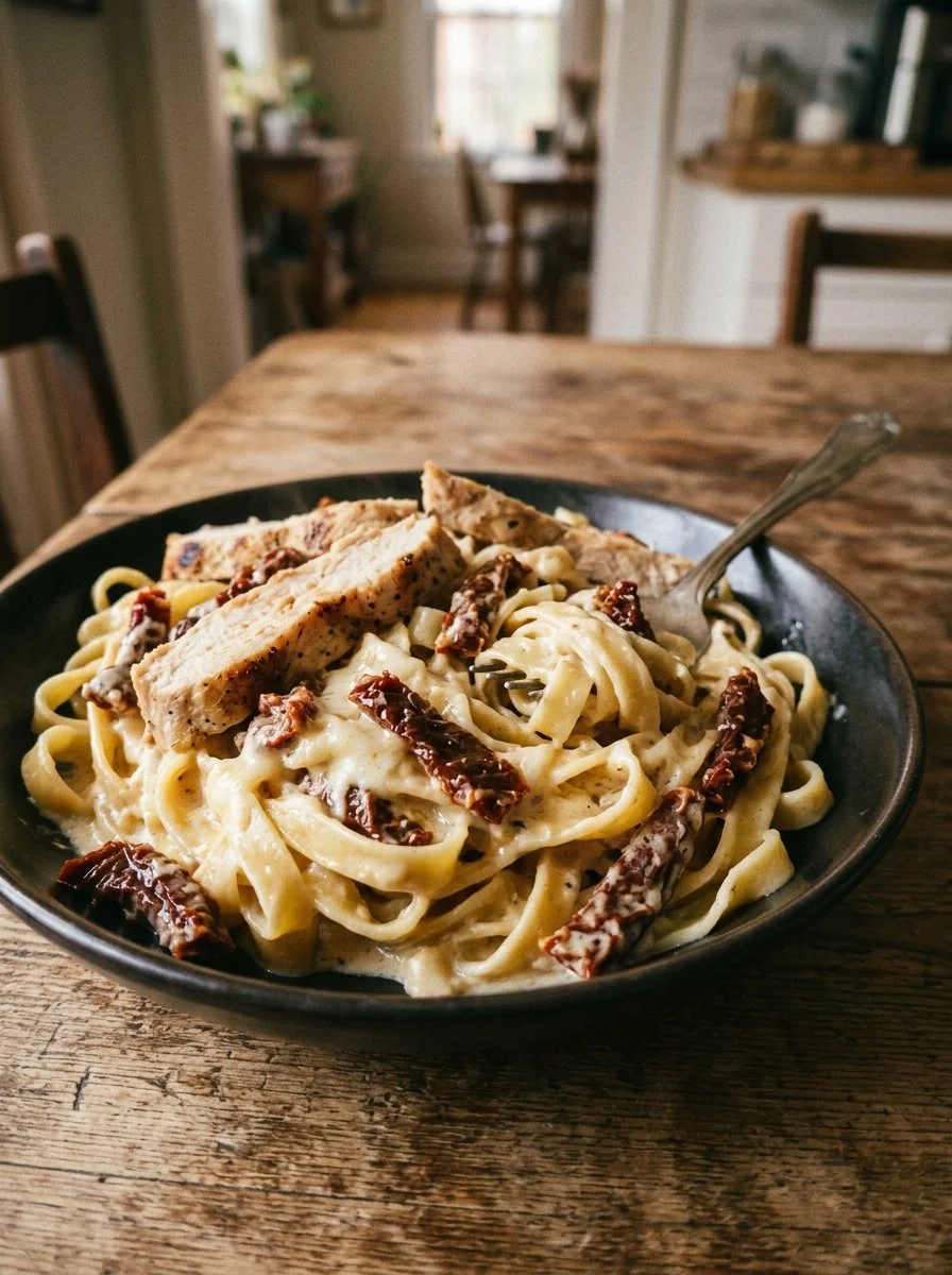 Delicious Chicken Sun-Dried Tomato Pasta with Mozzarella Sauce