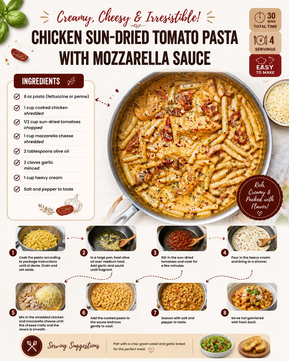 Chicken Sun-Dried Tomato Pasta with Mozzarella Sauce