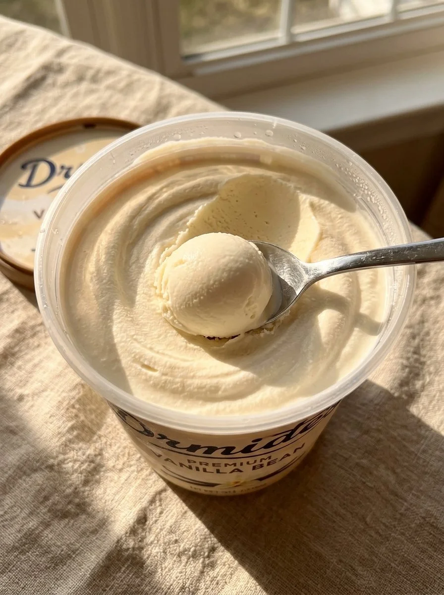 Creamy Ninja Creami vanilla protein ice cream in a bowl with toppings