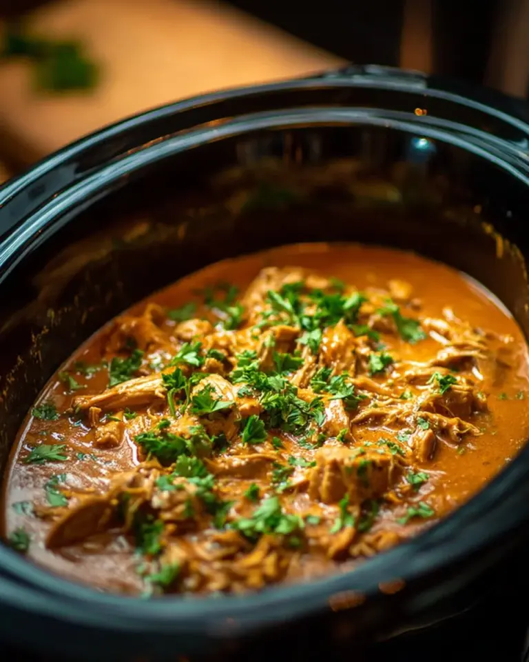 Crockpot chicken thighs served with rich gravy on a plate