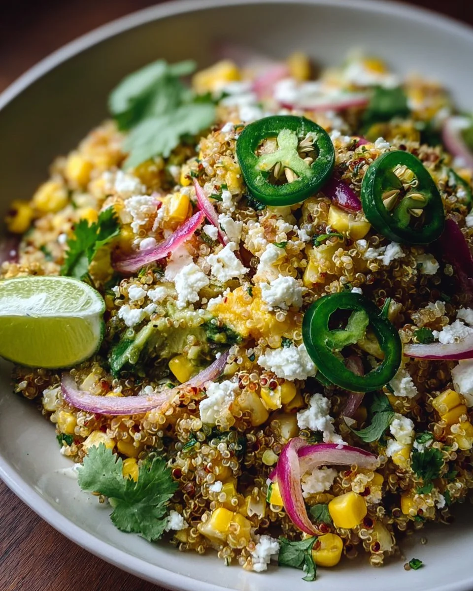 Dairy-Free Mexican Street Corn Quinoa Salad with vibrant ingredients and flavors.