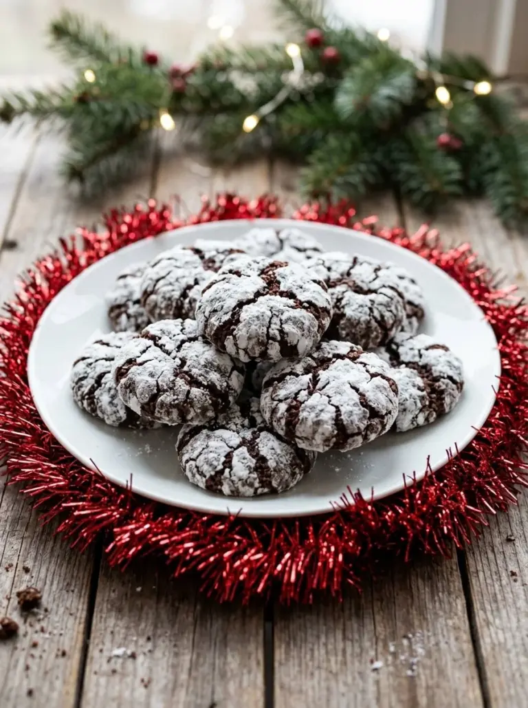 Delicious Paleo chocolate crinkle cookies served on a plate, healthy dessert option