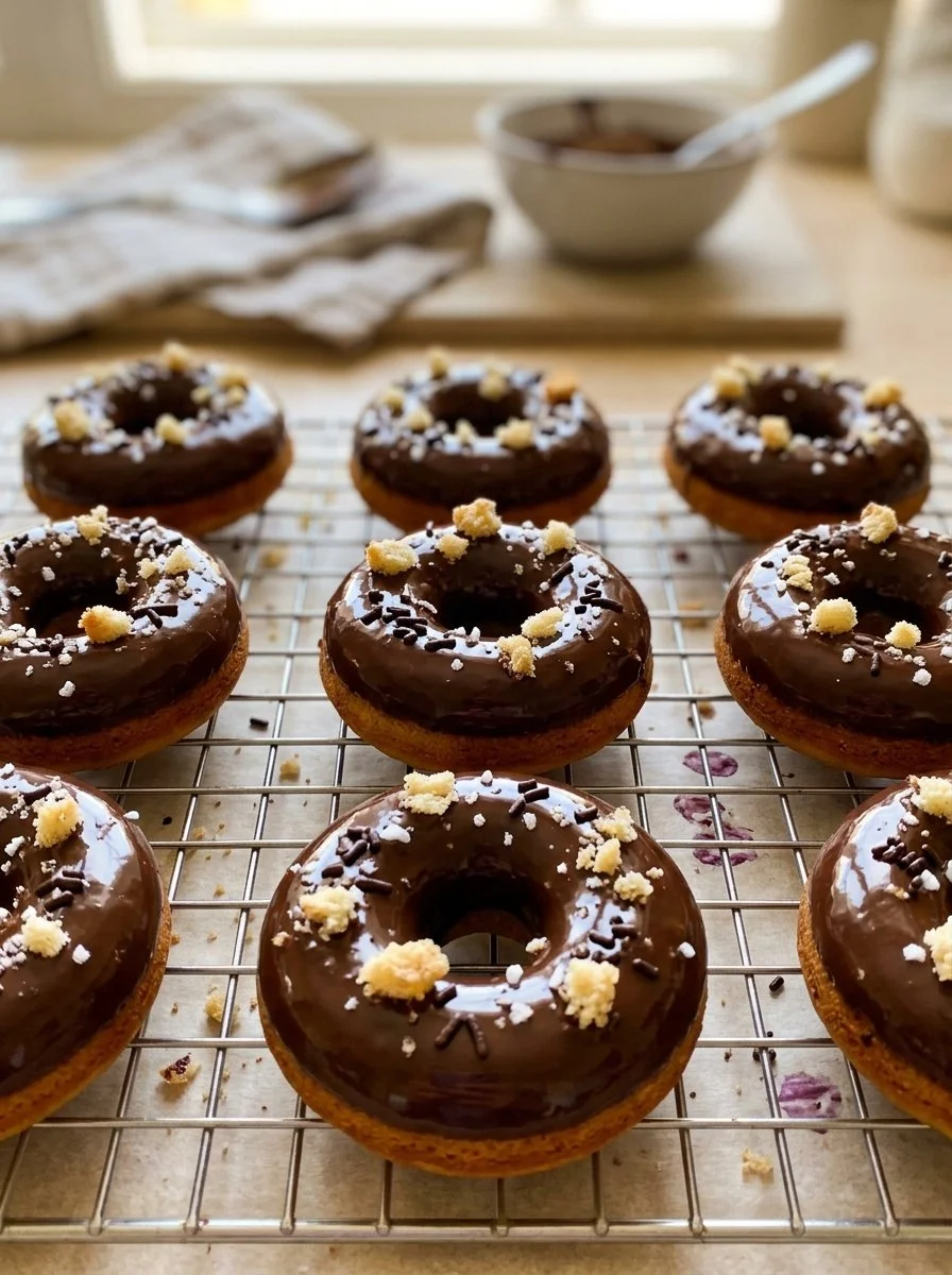 Gluten-free pumpkin protein donuts topped with a sprinkle of cinnamon