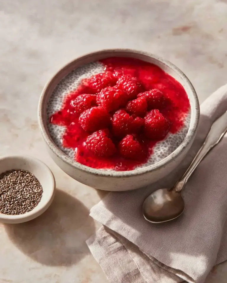 A bowl of easy Greek yogurt chia seed pudding topped with fresh fruits and nuts.