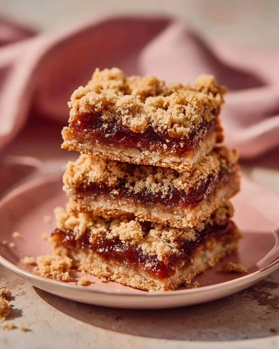 Easy oatmeal bars topped with jam for a healthy snack or breakfast option.