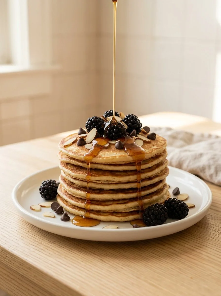 Fluffy Paleo pancakes made with almond flour served on a plate