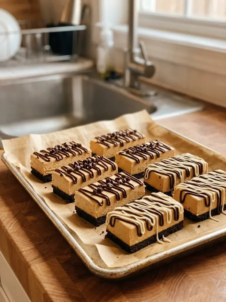 Frozen banana bars served on a plate with fresh bananas and chocolate drizzle.