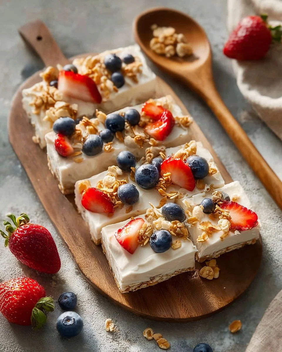 Frozen yogurt bark with protein powder topped with fruits and nuts