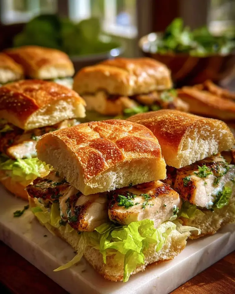 Garlic Butter Chicken Caesar Sandwiches with crispy romaine and creamy dressing