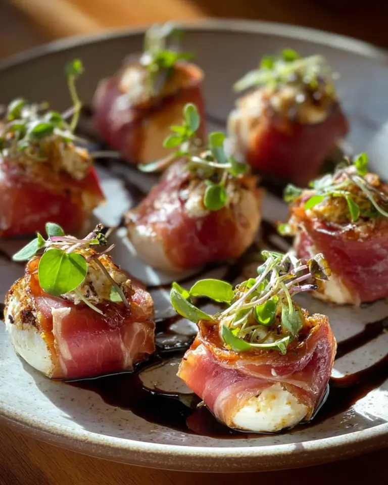 Goat Cheese and Prosciutto Bonbons garnished on a platter for a gourmet appetizer.