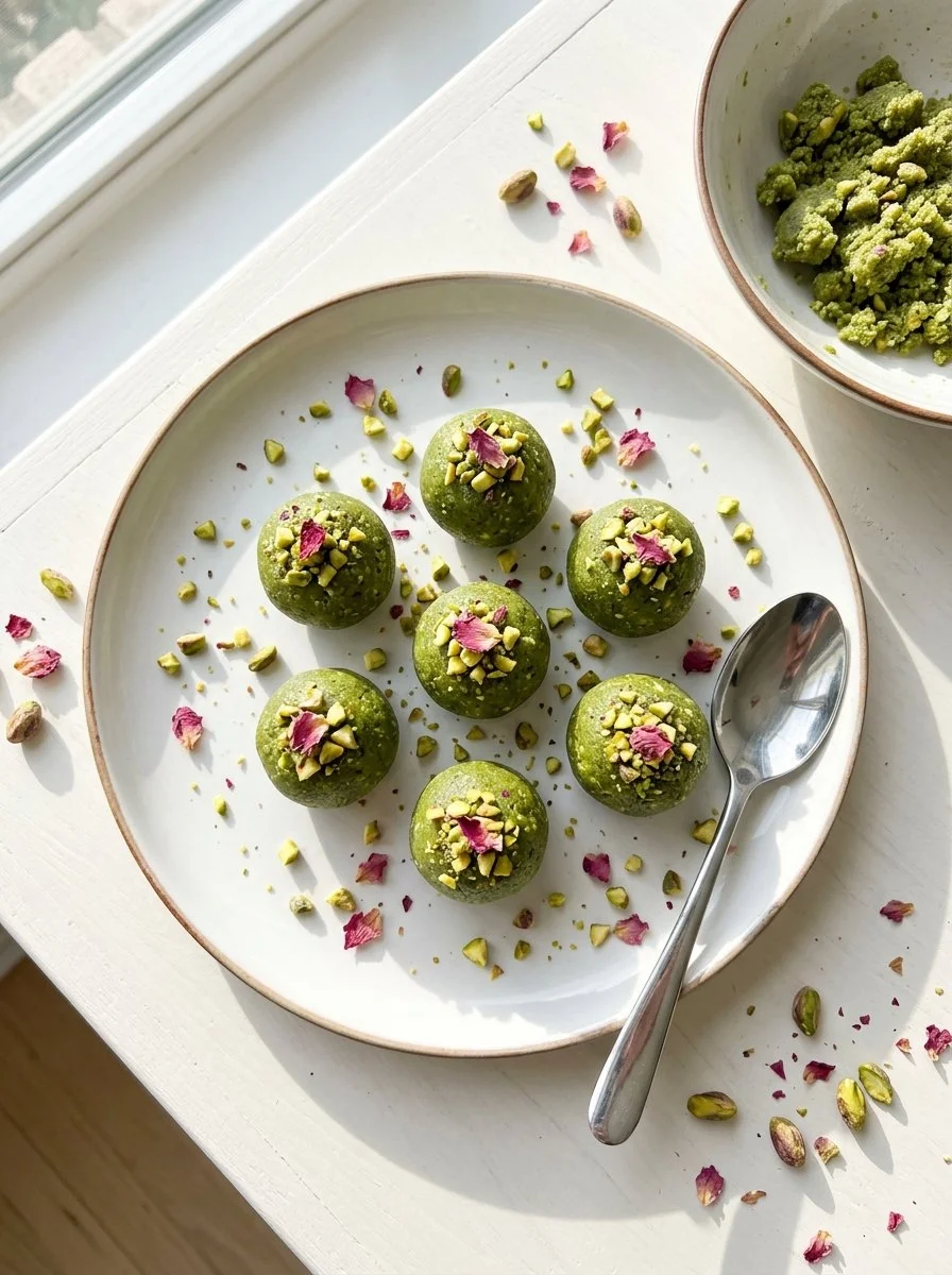 Healthy green energy balls without oats for a nutritious snack.