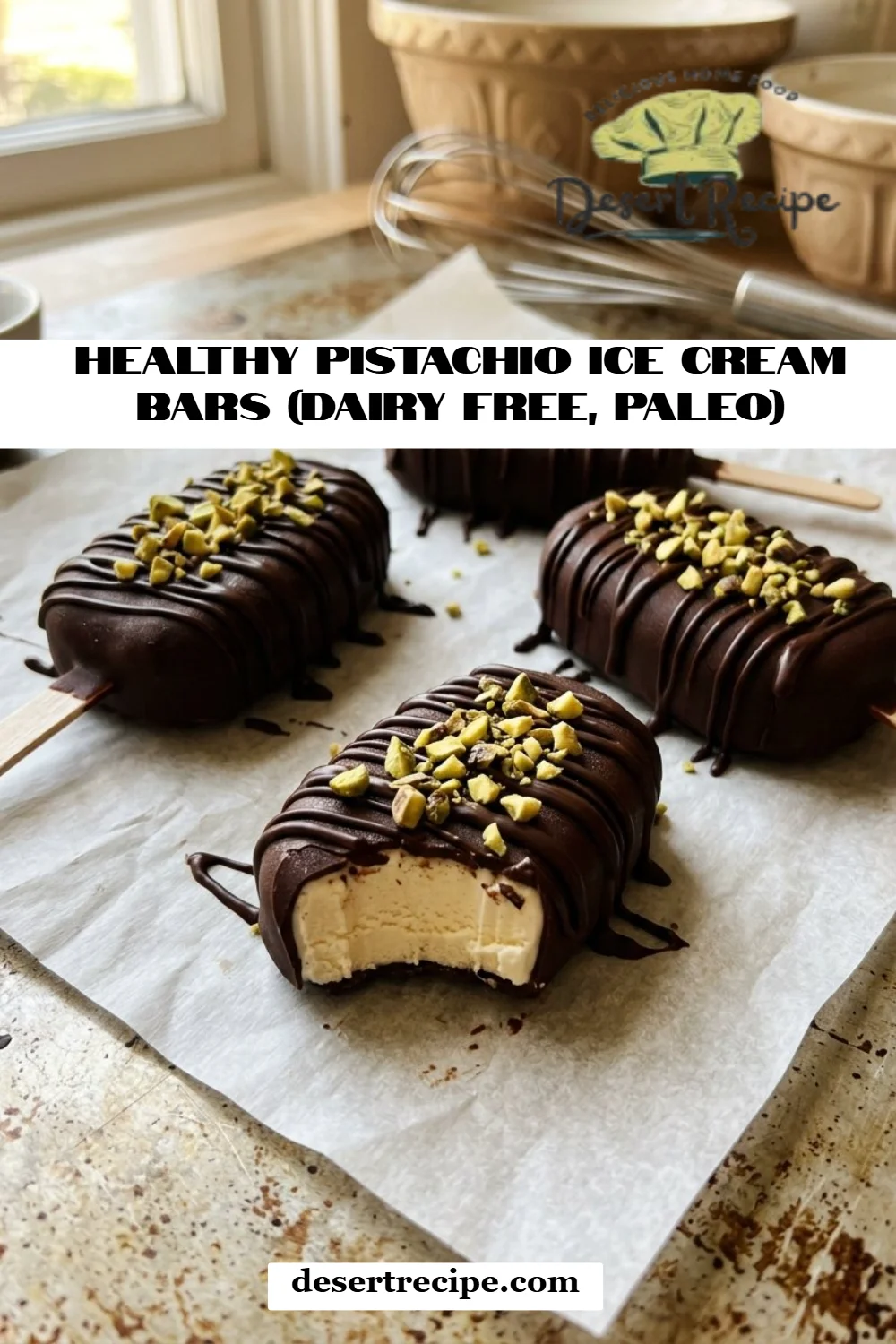 Healthy Pistachio Ice Cream Bars (Dairy Free, Paleo)