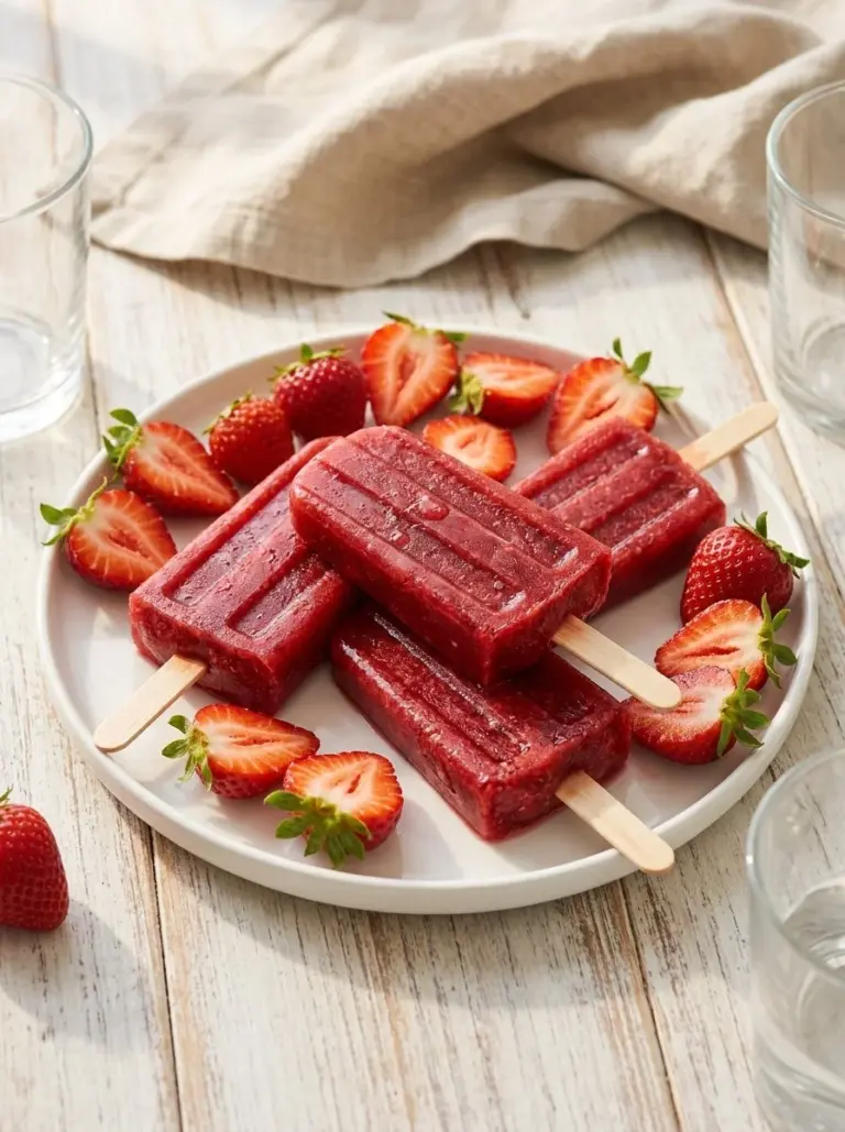 Healthy strawberry watermelon popsicles on a plate