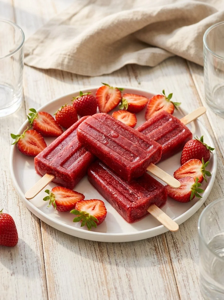 Healthy strawberry watermelon popsicles on a plate