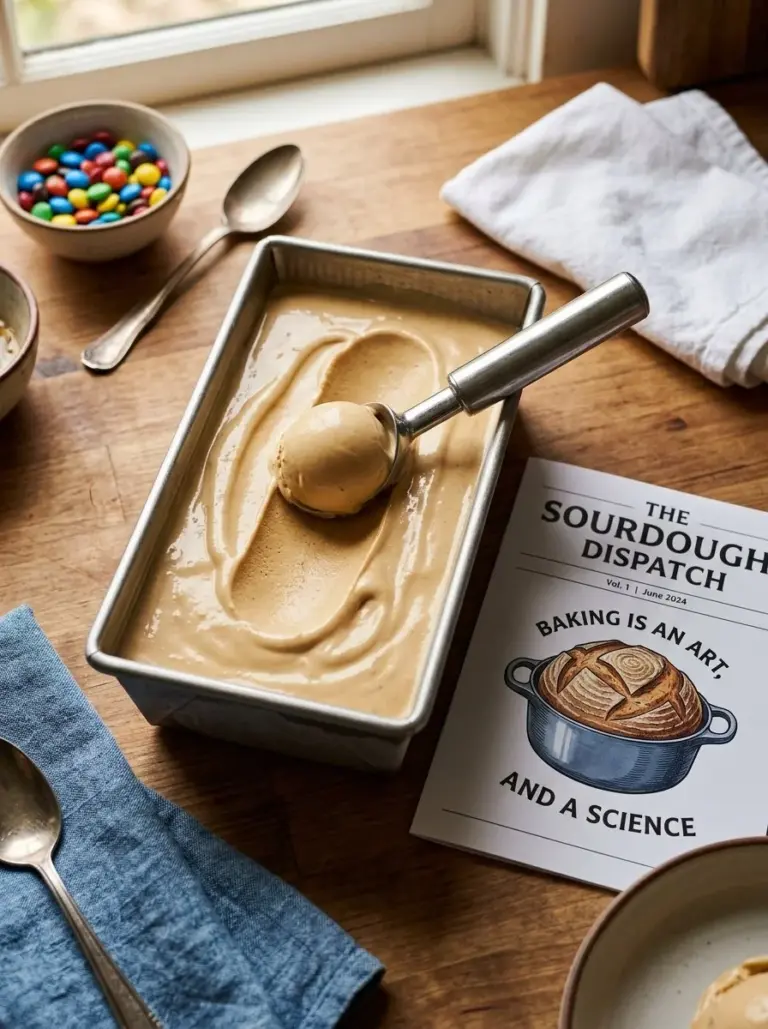 Delicious homemade banana ice cream without eggs served in a bowl