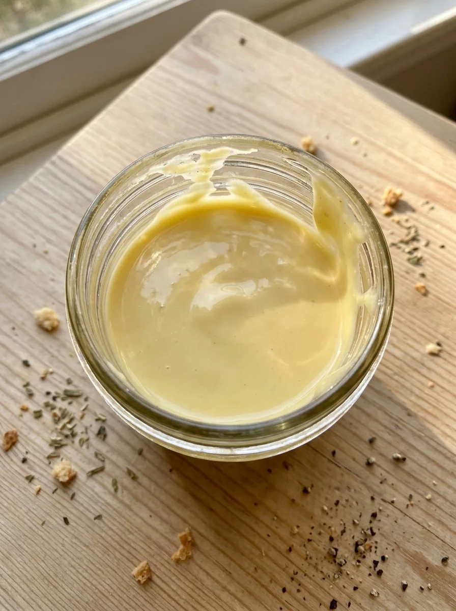 Homemade coconut butter in a jar on a wooden table