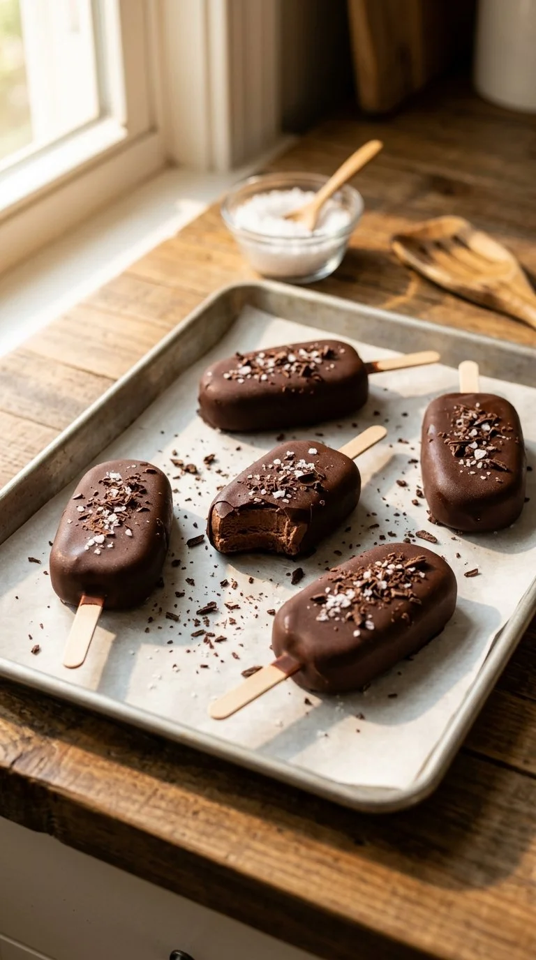 Delicious dairy-free protein ice cream bars on a wooden table