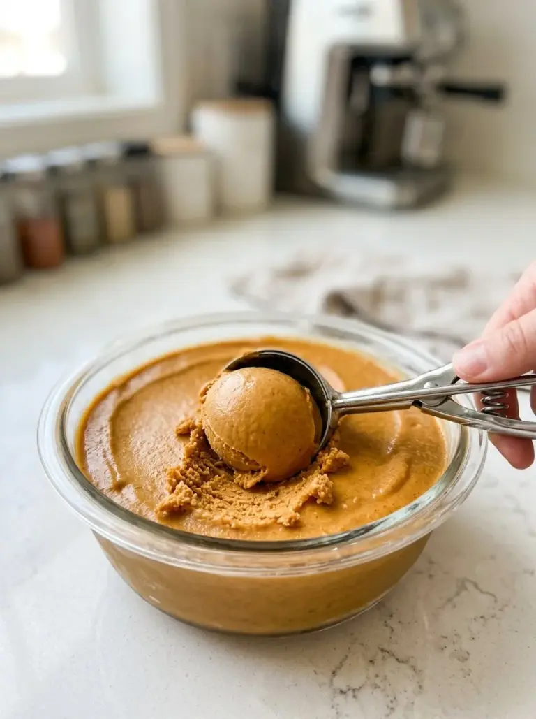 Dairy free pumpkin protein ice cream in a bowl made with Ninja Creami
