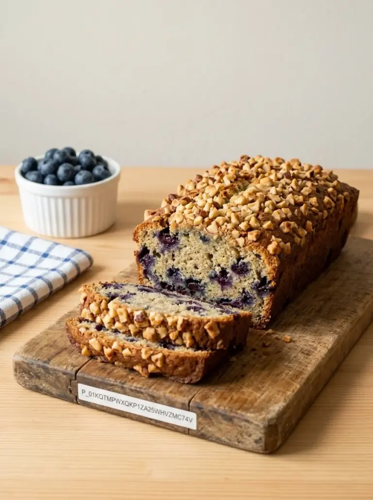 Healthy blueberry banana bread made with no added sugar and paleo-friendly ingredients