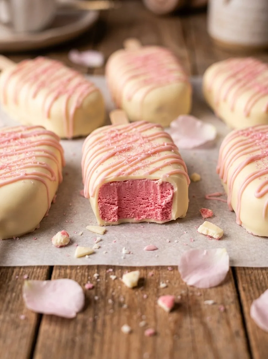 Delicious homemade strawberry frozen yogurt bars on a platter