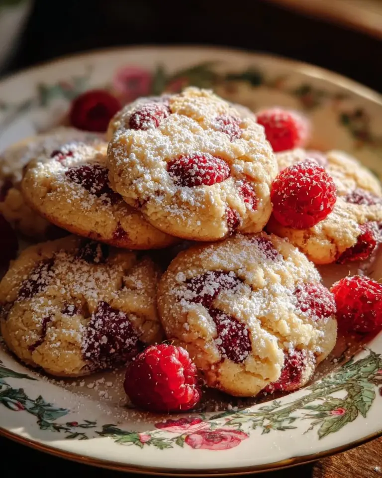 Lemon raspberry cookies on a wooden plate with fresh lemon and raspberries